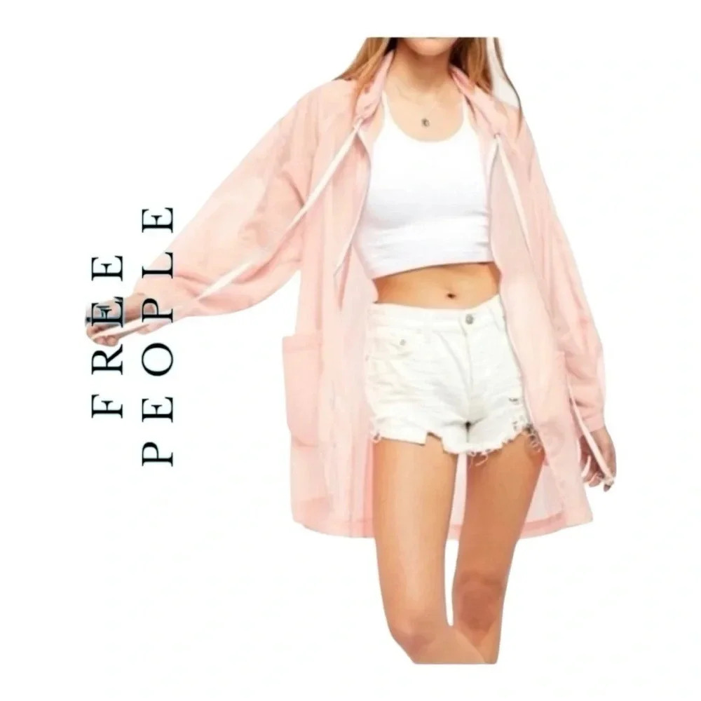 0761. Free PEOPLE CALLIE PONCHO RAINCOAT PACKABLE SALMON IN COLOR SIZE LARGE